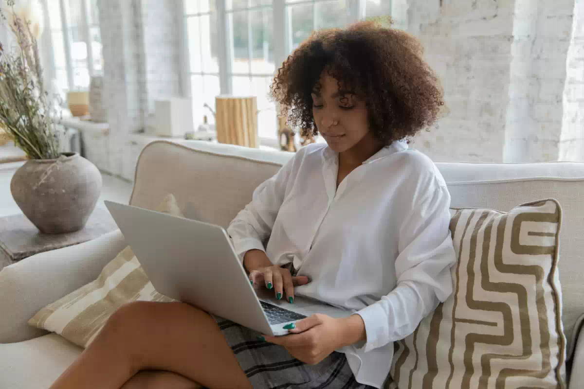 image of young woman working from home